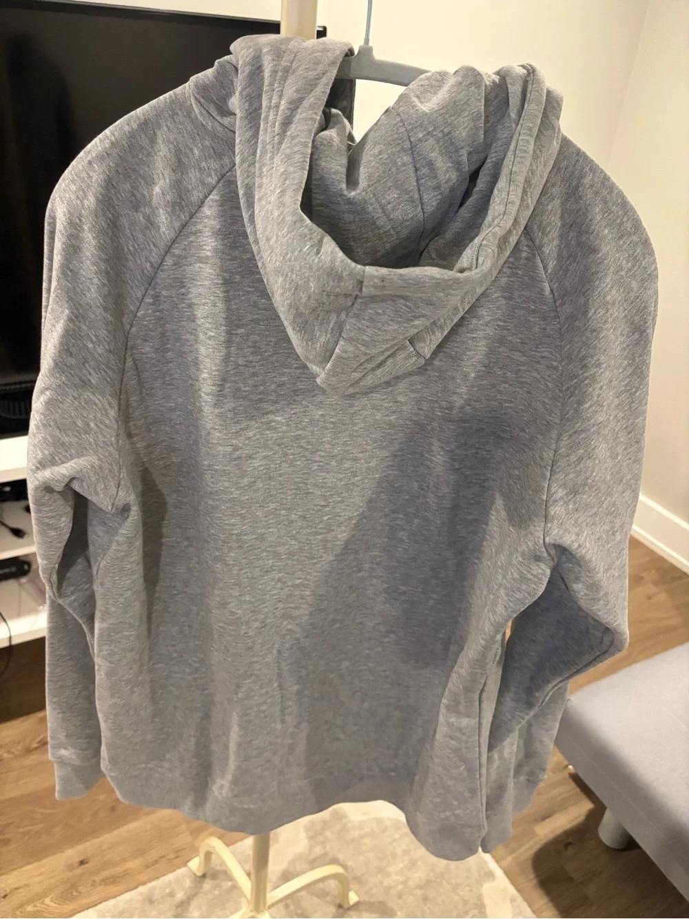 Light Grey Hoodie with Embossed Logo and Contrast Drawcords